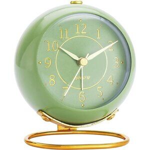 Metal Desk Clock, Retro Bedroom Table Vintage Analog Alarm Clock (Olive-Green)